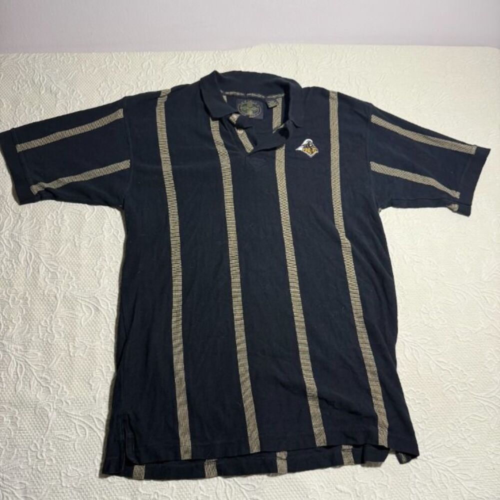 Vintage Purdue Boilermakers Embroidered Vertical Stripe Polo Shirt Size XL